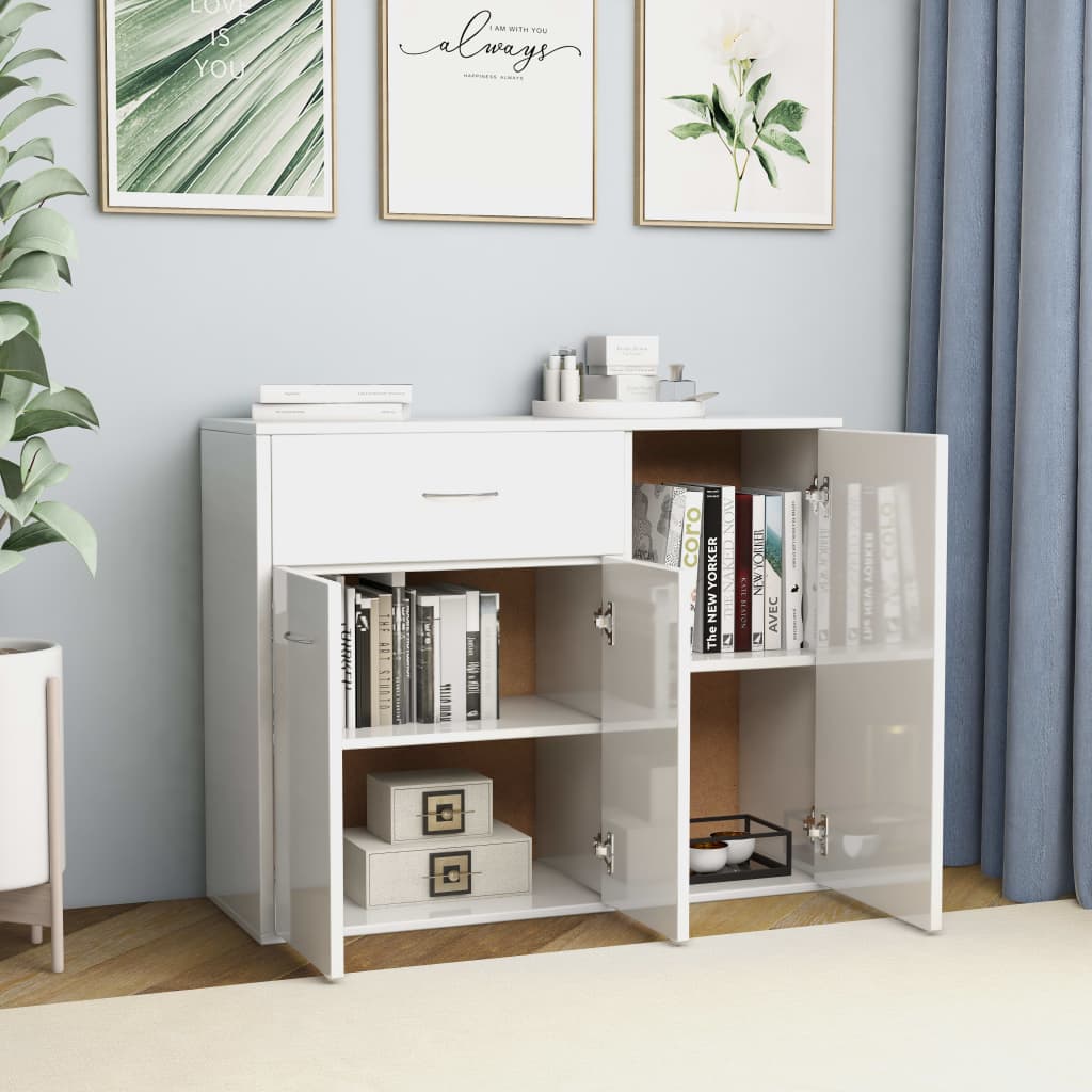 Credenza Bianco Lucido 88x30x70 cm in Truciolato