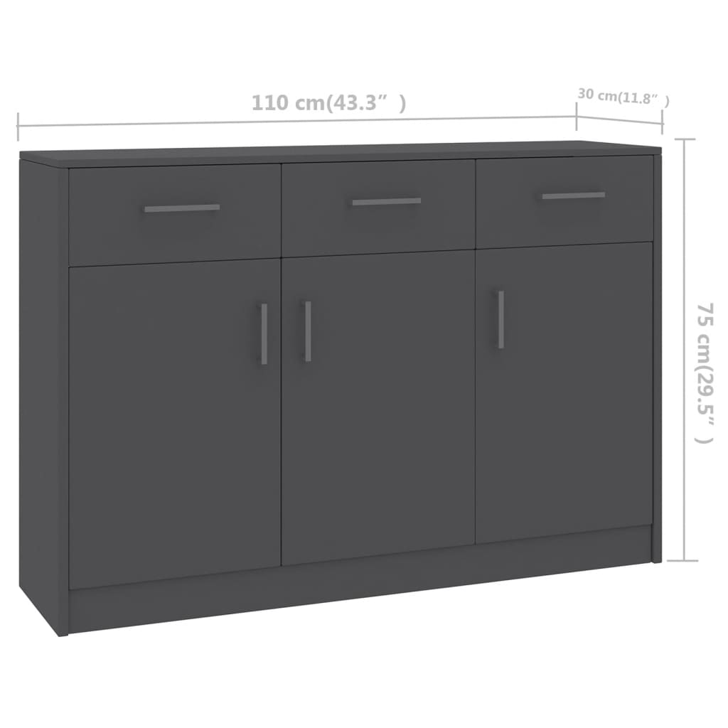 Credenza Grigia 110x30x75 cm in Legno Multistrato 800704