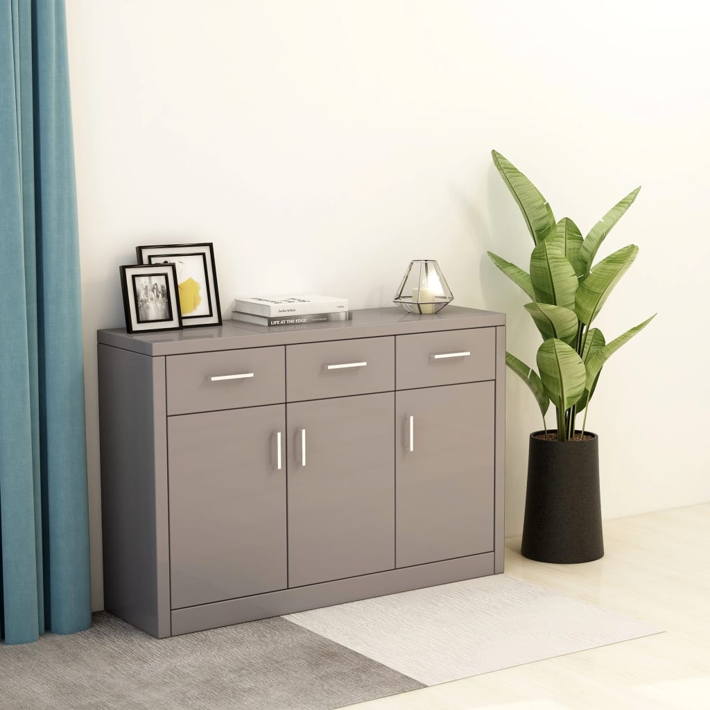 Credenza Grigio Lucido 110x30x75 cm in Legno Multistrato 800710