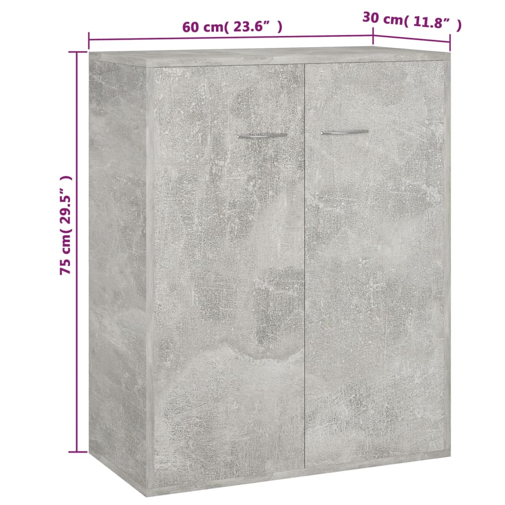 Credenza Calcestruzzo Grigio 60x30x75 cm in Truciolato