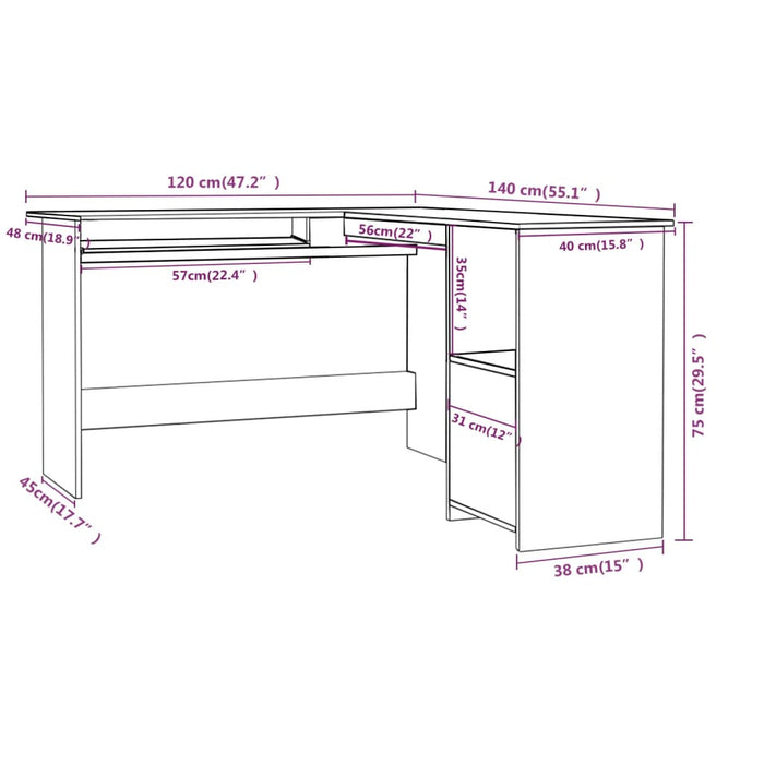 Scrivania Angolare a L Grigio Cemento 120x140x75 cm Truciolato cod mxl 61876