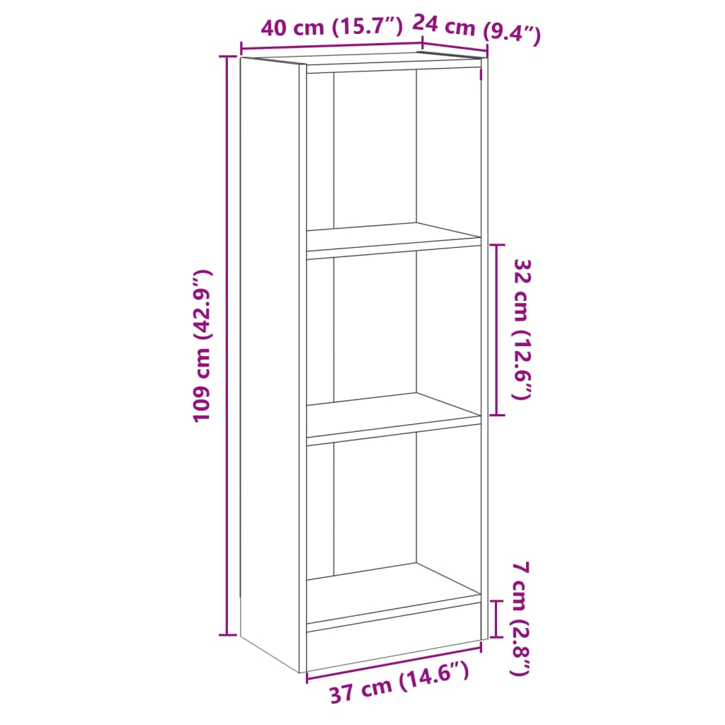 Libreria a 3 Ripiani Nera 40x24x108 cm in Truciolato cod mxl 12378