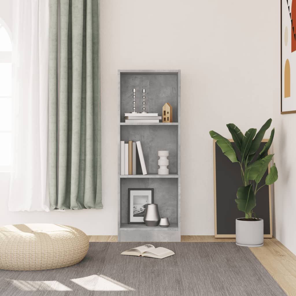 Libreria a 3 Ripiani Grigio Cemento 40x24x108 cm in Truciolato