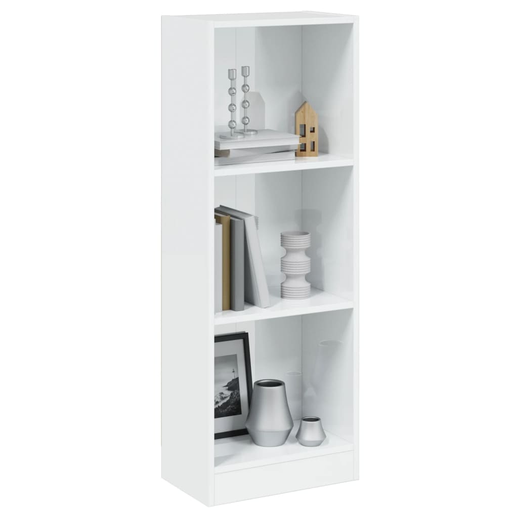 Libreria a 3 Ripiani Bianco Lucido 40x24x108 cm in Truciolato