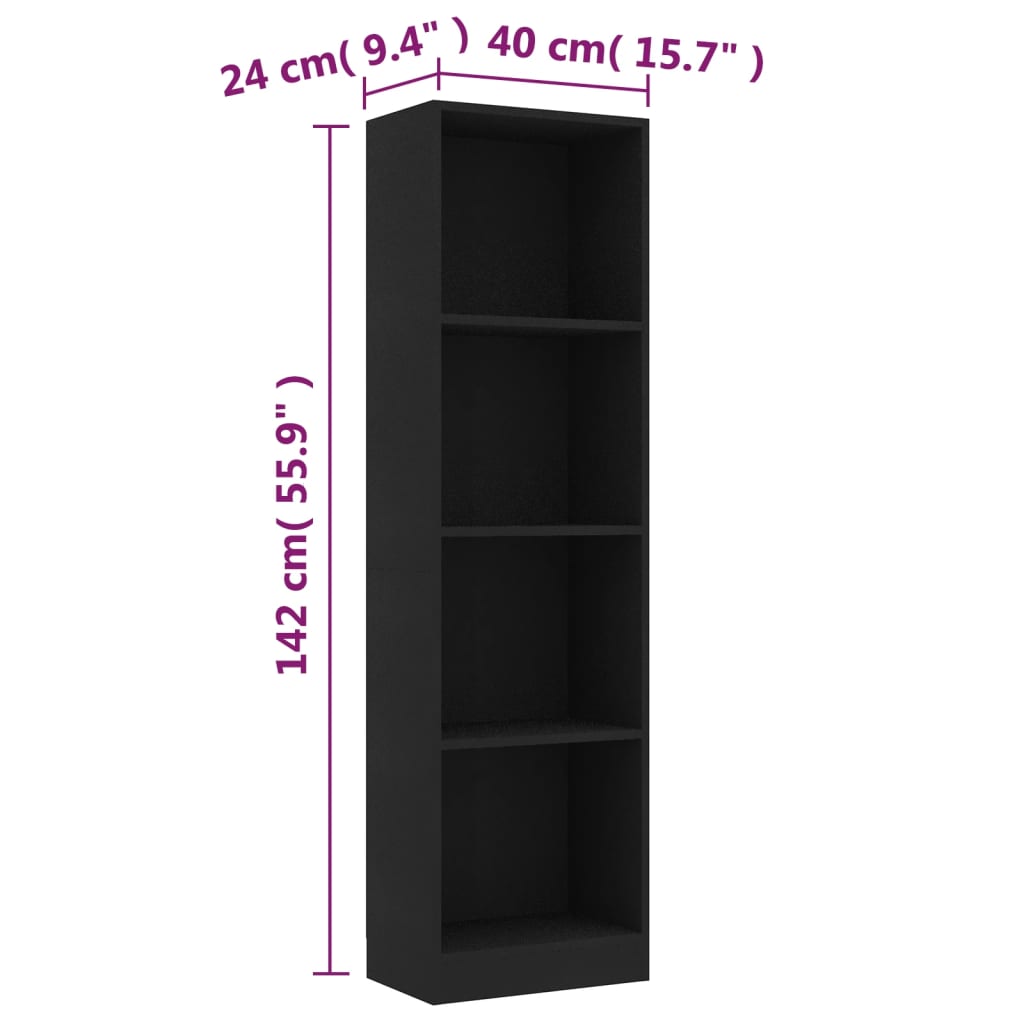 Libreria a 4 Ripiani Nero 40x24x142 cm in Truciolato 800838