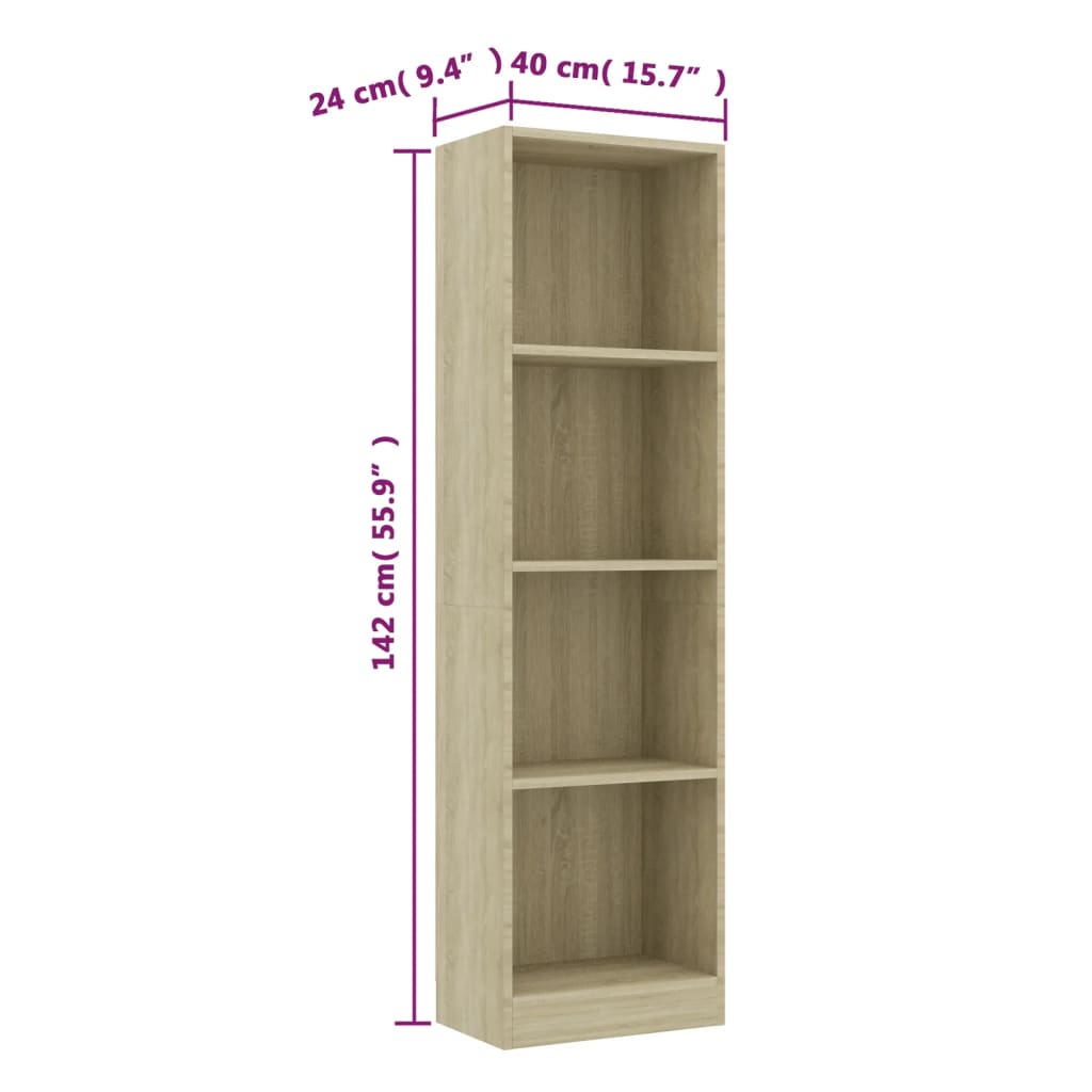 Libreria a 4 Ripiani Rovere Sonoma 40x24x142 cm in Truciolato 800840