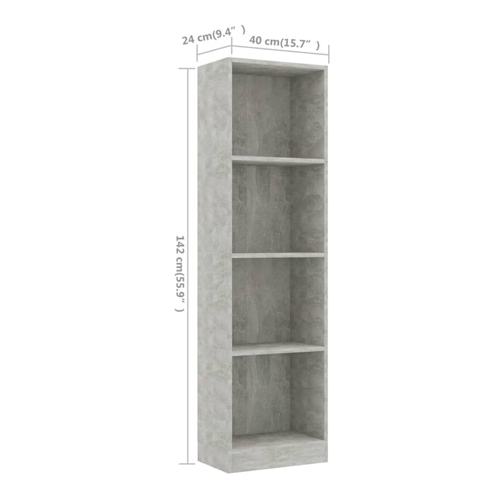 Libreria a 4 Ripiani Grigio Cemento 40x24x142 cm in Truciolato cod mxl 9282