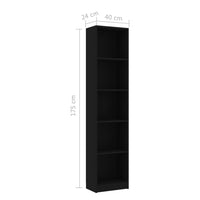 Libreria a 5 Ripiani Nera 40x24x175 cm in Legno Multistrato 800847