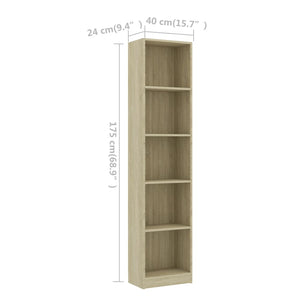 Libreria a 5 Ripiani Rovere Sonoma 40x24x175 cm in Truciolato