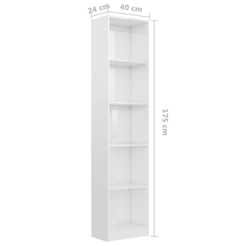 Libreria a 5 Ripiani Bianco Lucido 40x24x175 cm in Truciolato 800852