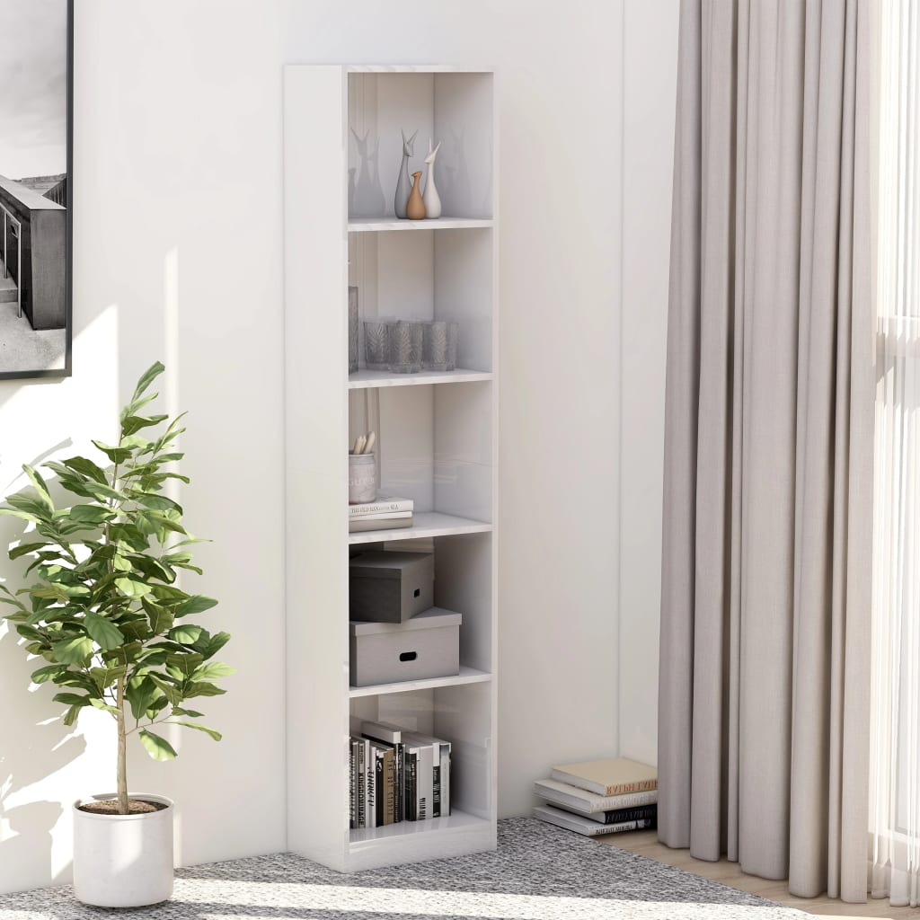 Libreria a 5 Ripiani Bianco Lucido 40x24x175 cm in Truciolato 800852