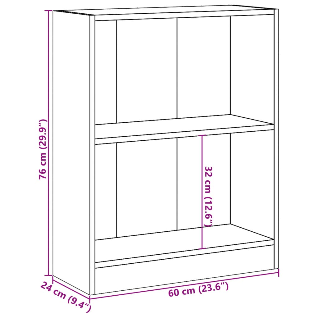 Libreria Nera 60x24x76 cm in Legno Multistrato 800856