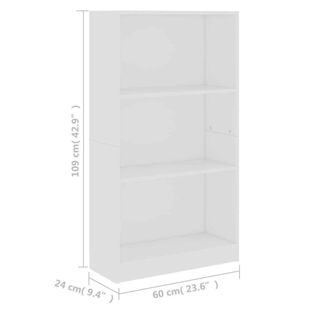 Libreria a 3 Ripiani Bianca 60x24x109 cm in Legno Multistrato cod mxl 7814