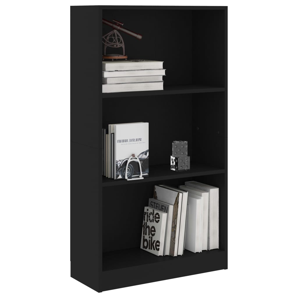 Libreria a 3 Ripiani Nera 60x24x109 cm in Legno Multistrato 800865