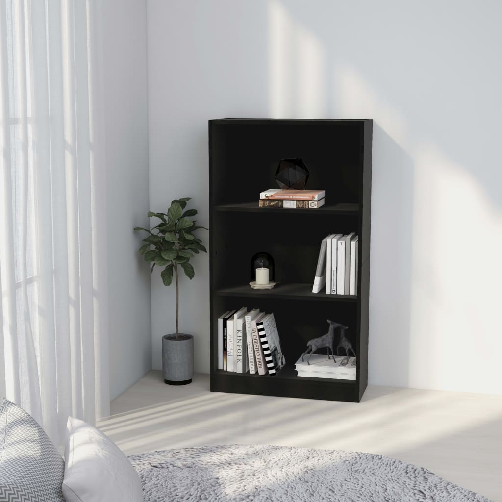 Libreria a 3 Ripiani Nera 60x24x109 cm in Legno Multistrato 800865