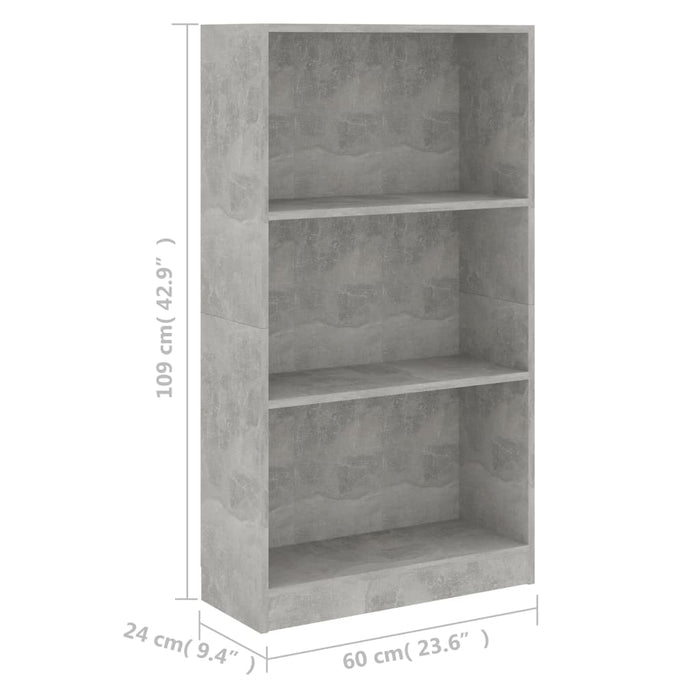 Libreria a 3 Ripiani Cemento 60x24x109 cm in Legno Multistrato cod mxl 18036