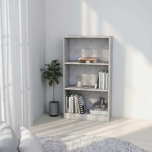 Libreria a 3 Ripiani Cemento 60x24x109 cm in Legno Multistrato cod mxl 18036