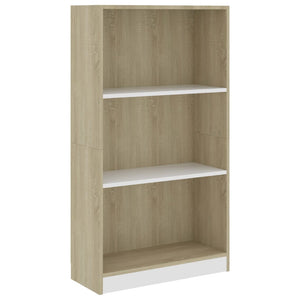 Libreria a 3 Ripiani Bianco e Sonoma 60x24x109cm in Multistrato 800869