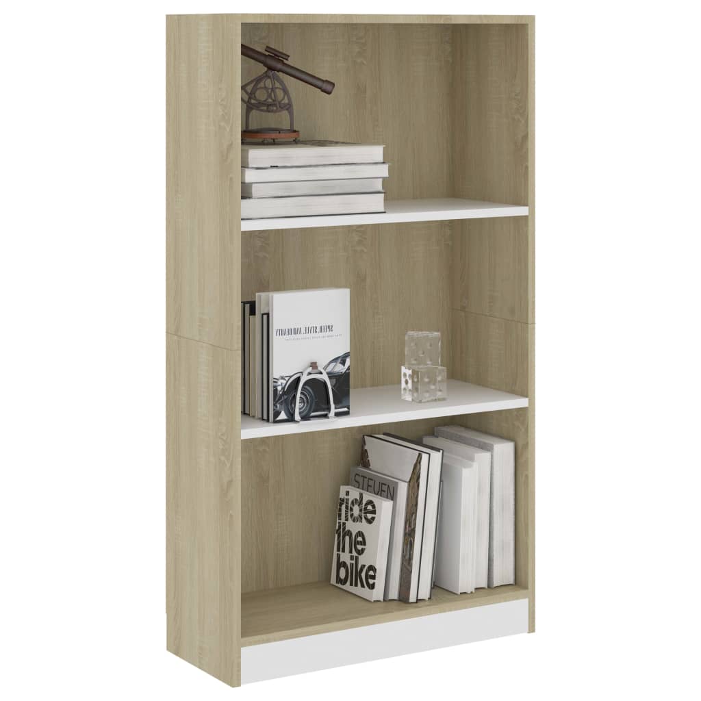 Libreria a 3 Ripiani Bianco e Sonoma 60x24x109cm in Multistrato 800869