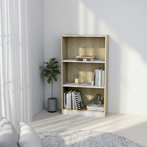 Libreria a 3 Ripiani Bianco e Sonoma 60x24x109cm in Multistrato 800869