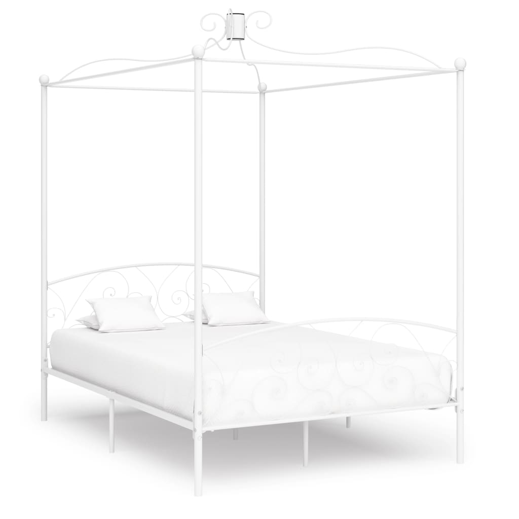 Letto a Baldacchino Bianco in Metallo 140x200 cm 284471