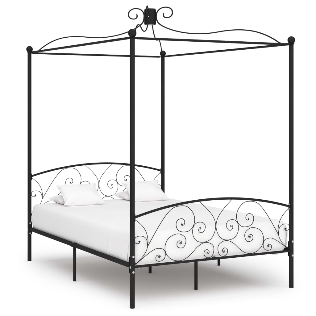 Letto a Baldacchino Nero in Metallo 140x200 cm cod mxl 63191