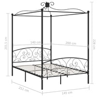 Letto a Baldacchino Nero in Metallo 140x200 cm cod mxl 63191