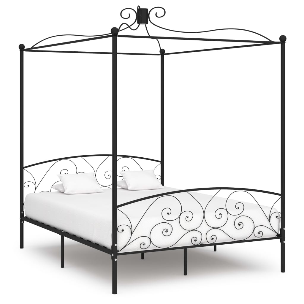 Letto a Baldacchino Nero in Metallo 160x200 cm cod mxl 59950