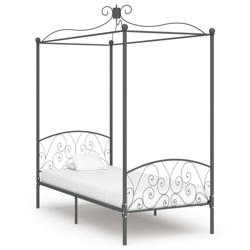 Letto a Baldacchino Grigio in Metallo 100x200 cm 284481