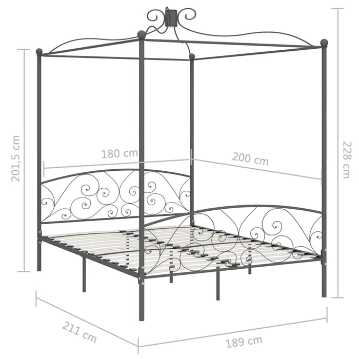 Letto a Baldacchino Grigio in Metallo 180x200 cm 284485