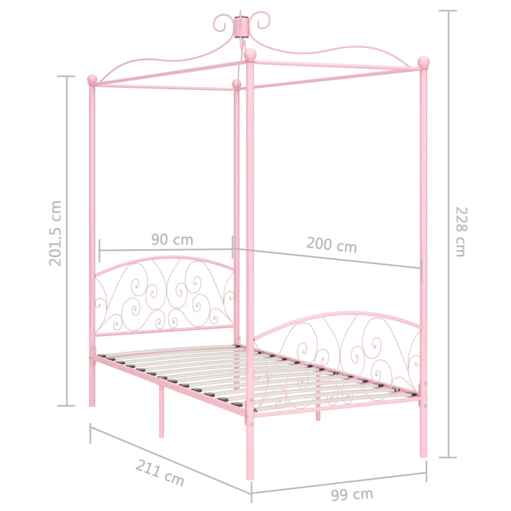 Letto a Baldacchino Rosa in Metallo 90x200 cm cod mxl 59483