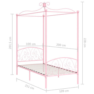 Letto a Baldacchino Rosa in Metallo 100x200 cm 284487