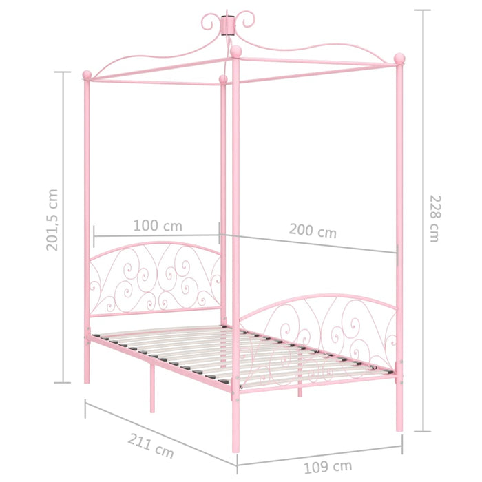 Letto a Baldacchino Rosa in Metallo 100x200 cm 284487