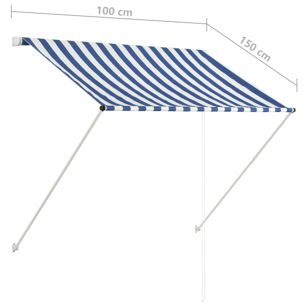 Tenda da Sole Retrattile 100x150 cm Blu e Bianco 145889