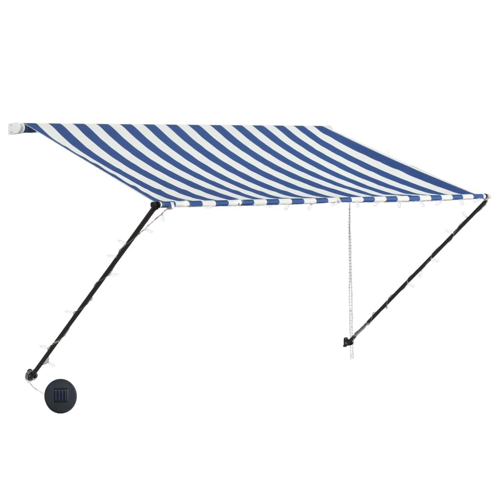 Tenda da Sole Retrattile con LED 250x150 cm Blu e Bianco 145903