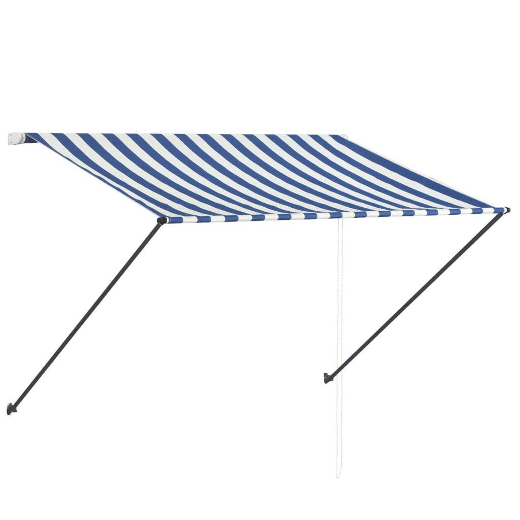 Tenda da Sole Retrattile con LED 250x150 cm Blu e Bianco 145903