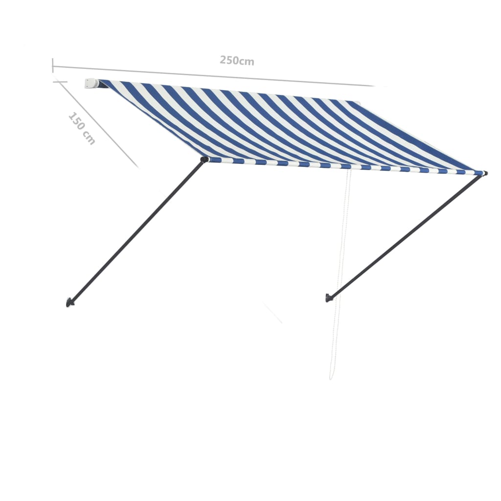 Tenda da Sole Retrattile con LED 250x150 cm Blu e Bianco 145903