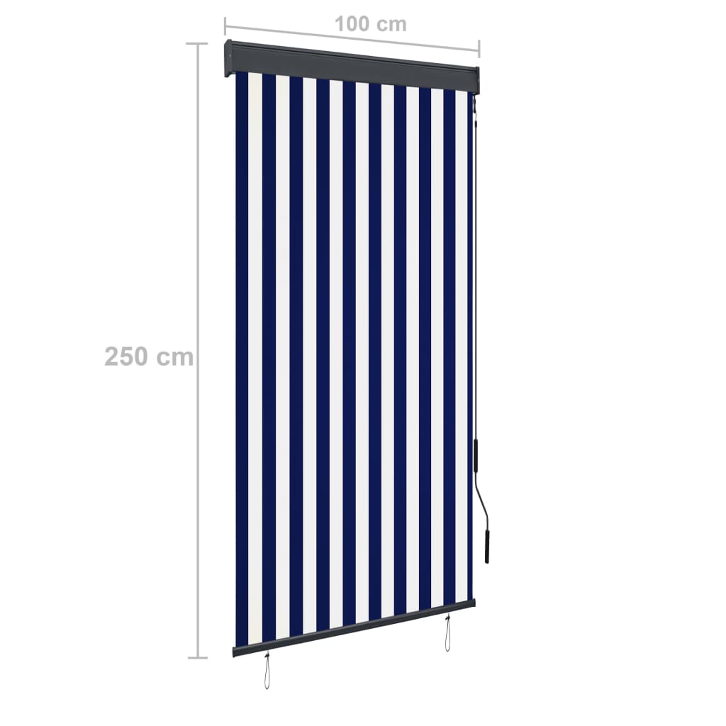 Tenda a Rullo per Esterni 100x250 cm Blu e Bianca 145955