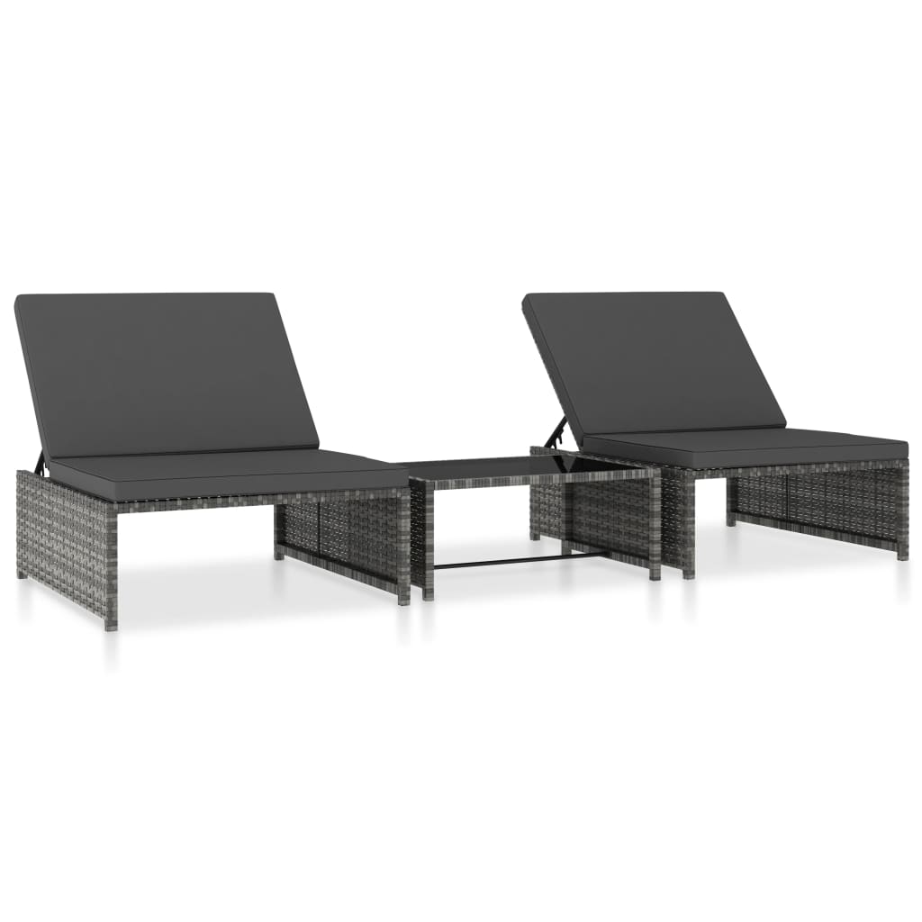 Lettini Prendisole 2 pz con Tavolo in Polyrattan Grigio cod mxl 20609