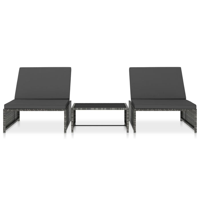 Lettini Prendisole 2 pz con Tavolo in Polyrattan Grigio 47401