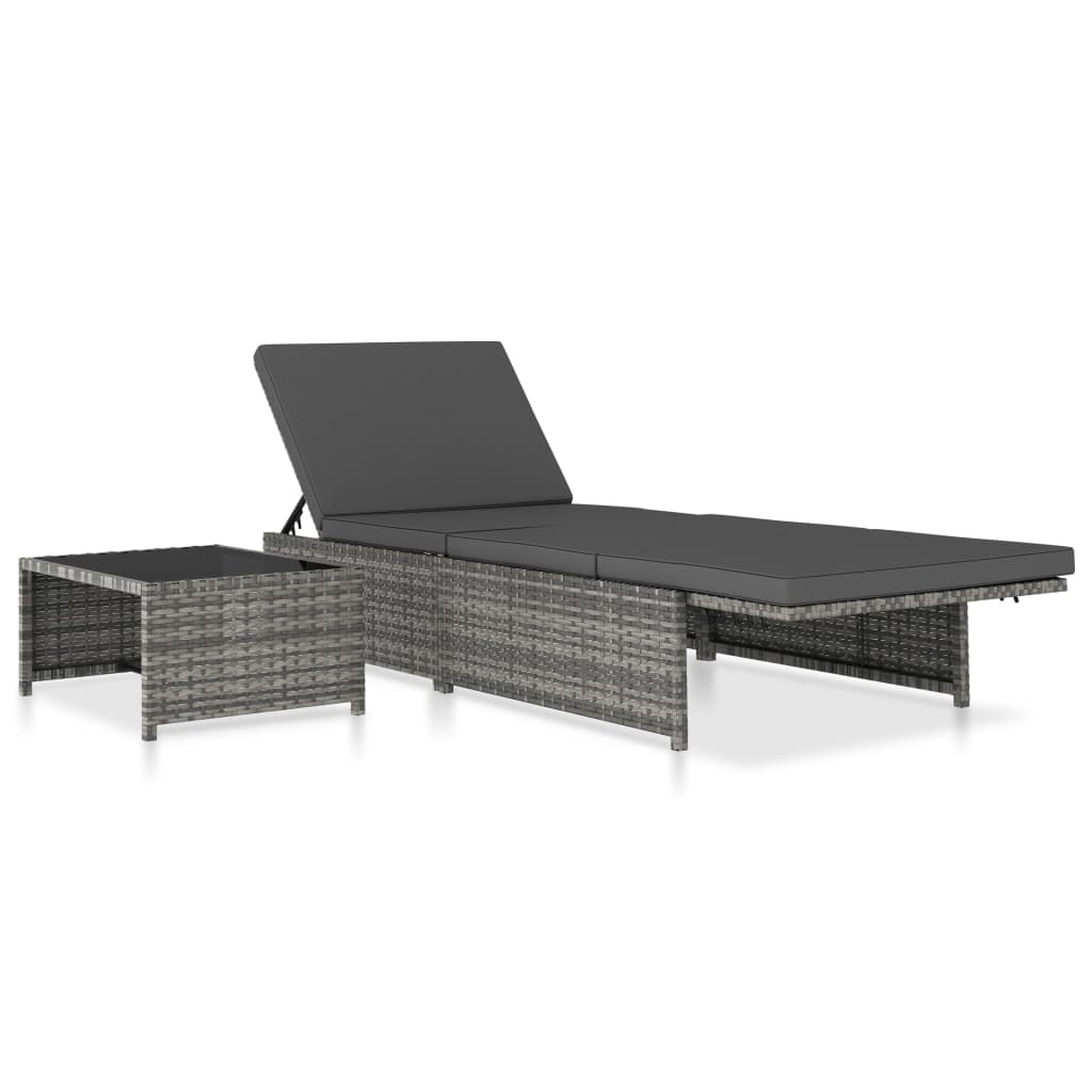 Lettini Prendisole 2 pz con Tavolo in Polyrattan Grigio cod mxl 20609