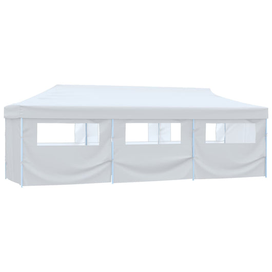 Tenda Pieghevole Pop-Up con 8 Pareti Laterali 3x9 m Bianca 48874