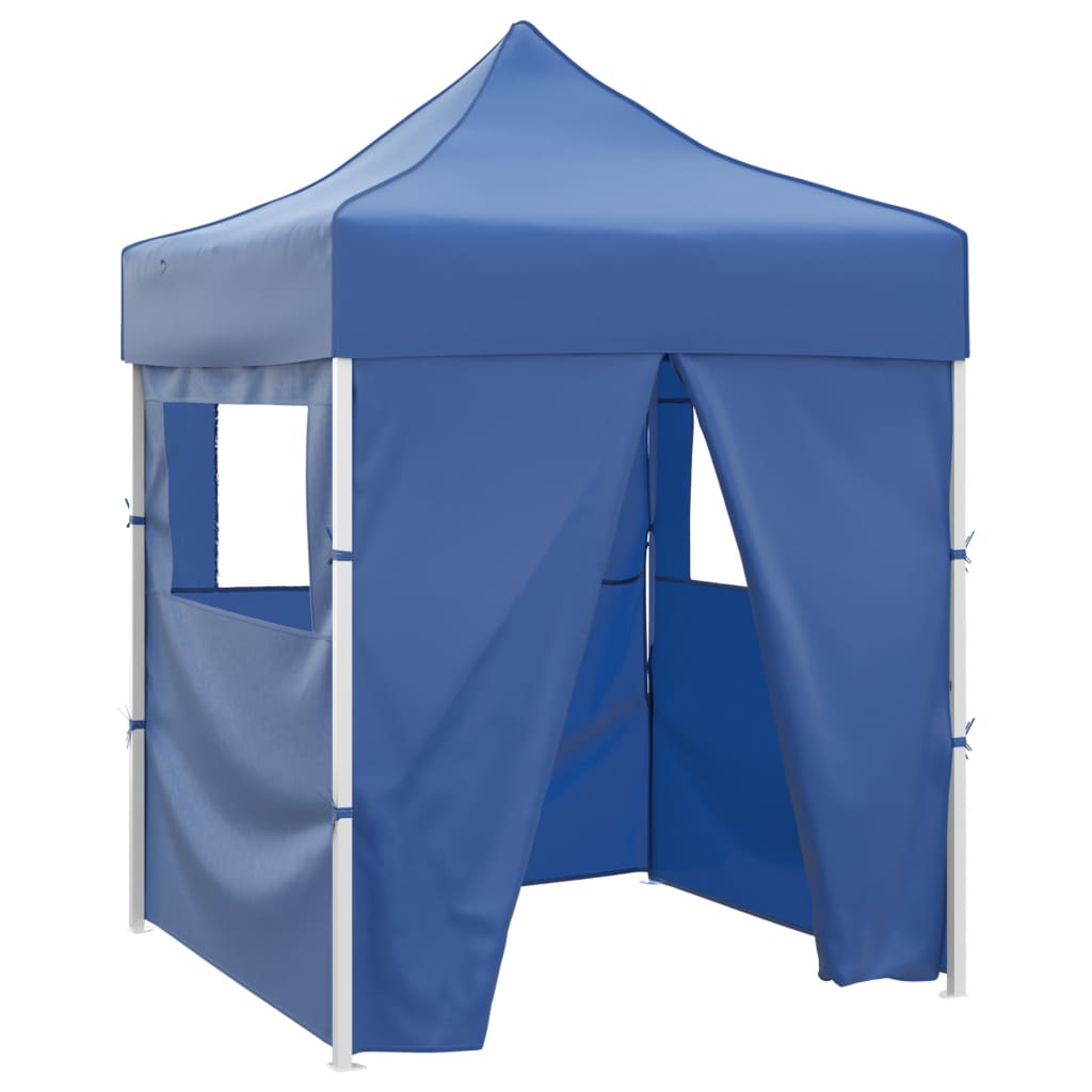 Gazebo Pieghevole Professionale 4 Pareti 2x2m Acciaio Blu 48879