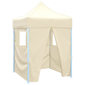 Gazebo Professionale Pieghevole con 4 Pareti 2x2m Acciaio Crema 48882