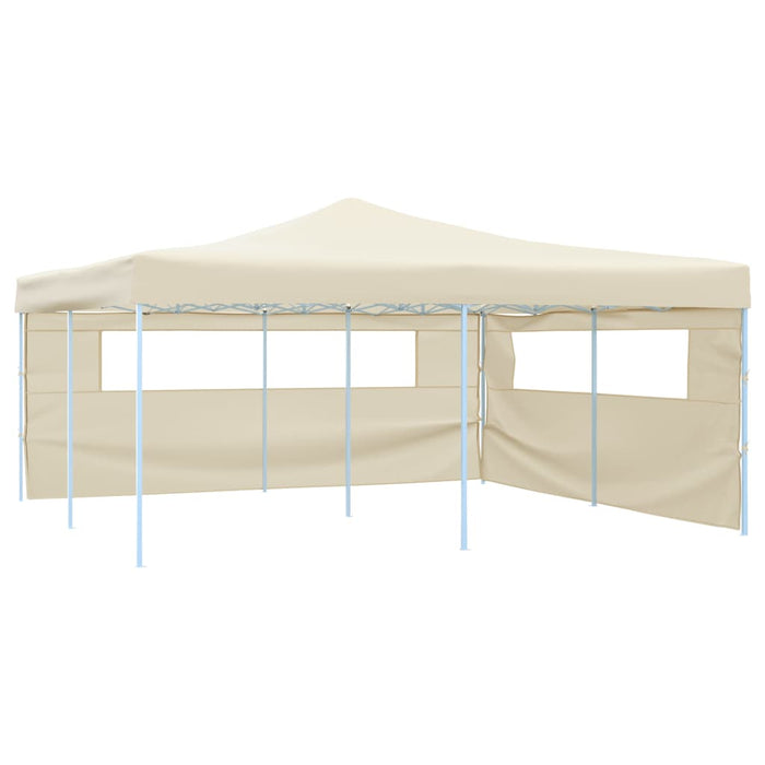 Gazebo Pieghevole con 2 Pareti 5x5 m Crema