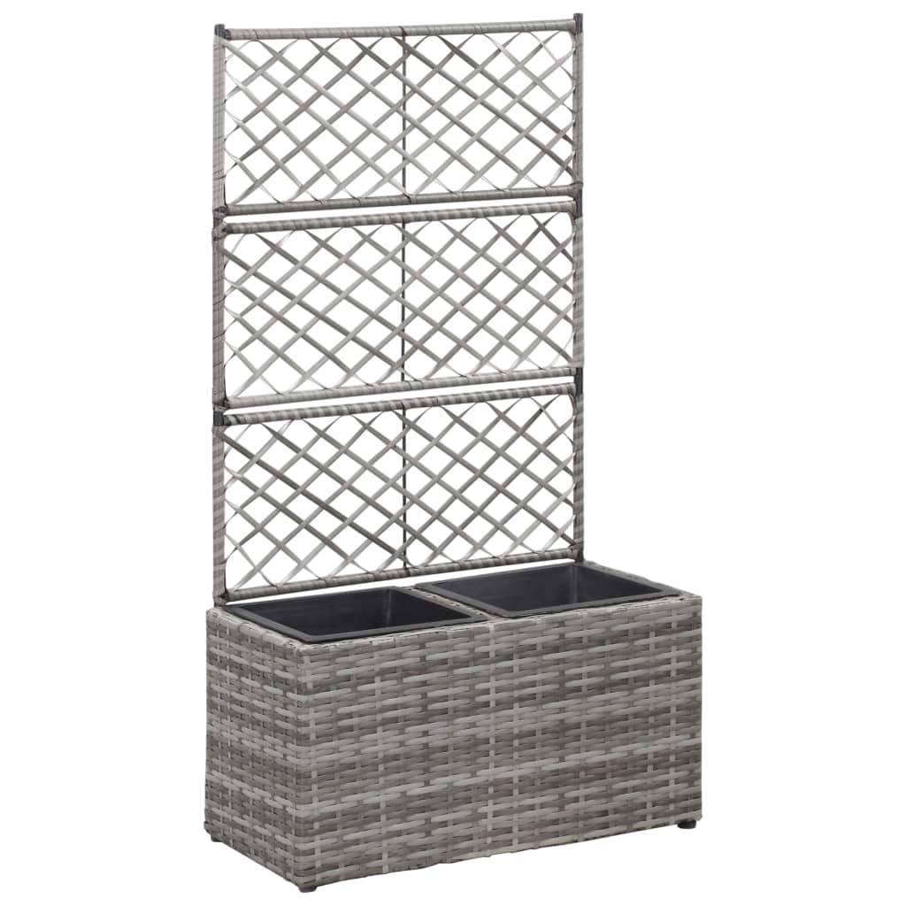 Letto Rialzato a Traliccio 2 Vasi 58x30x107cm Polyrattan Grigio 46934