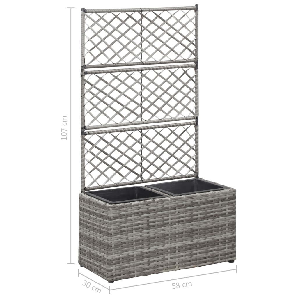 Letto Rialzato a Traliccio 2 Vasi 58x30x107cm Polyrattan Grigio 46934