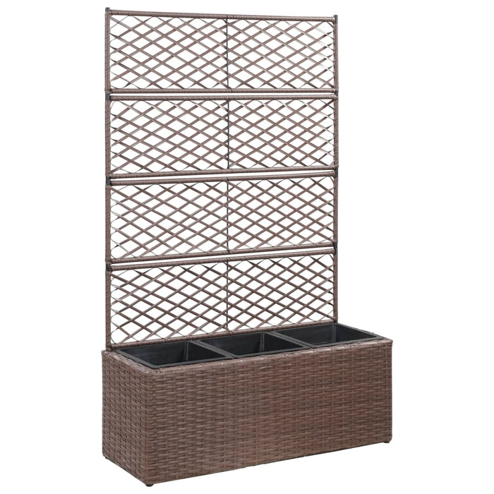 Leto Rialzato Traliccio 3 Vasi 83x30x130 cm Polyrattan Marrone 46938