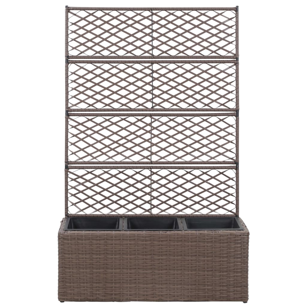 Leto Rialzato Traliccio 3 Vasi 83x30x130 cm Polyrattan Marrone 46938