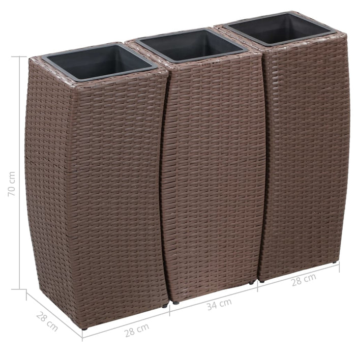 Letti Rialzati da Giardino 3 pz in Polyrattan Marrone 46941